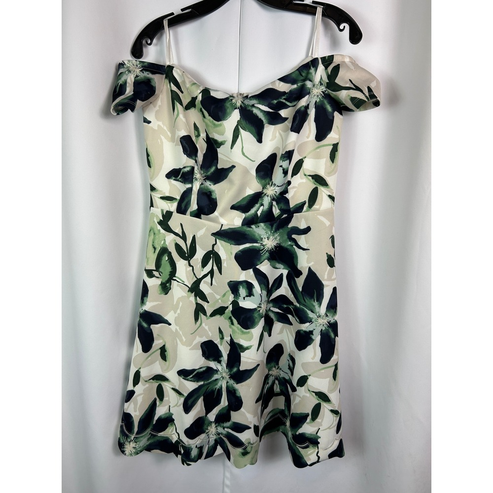 Le Chateau Green Floral Off-the-Shoulder Fit & Flare Cocktail Dress Large